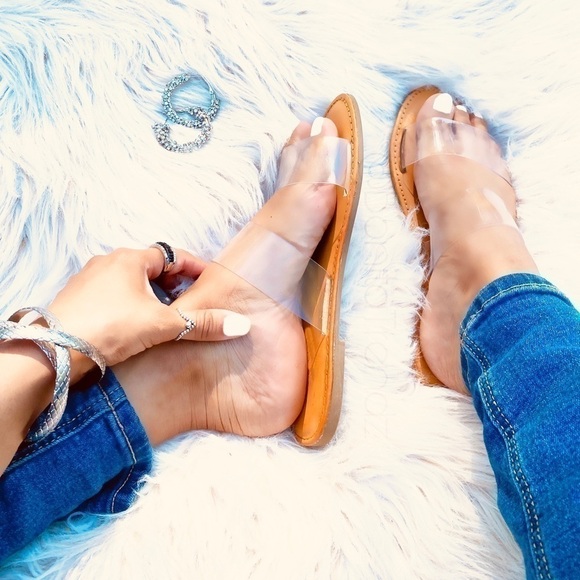 Clear Double Strap PVC  Slides - Picture 2 of 3